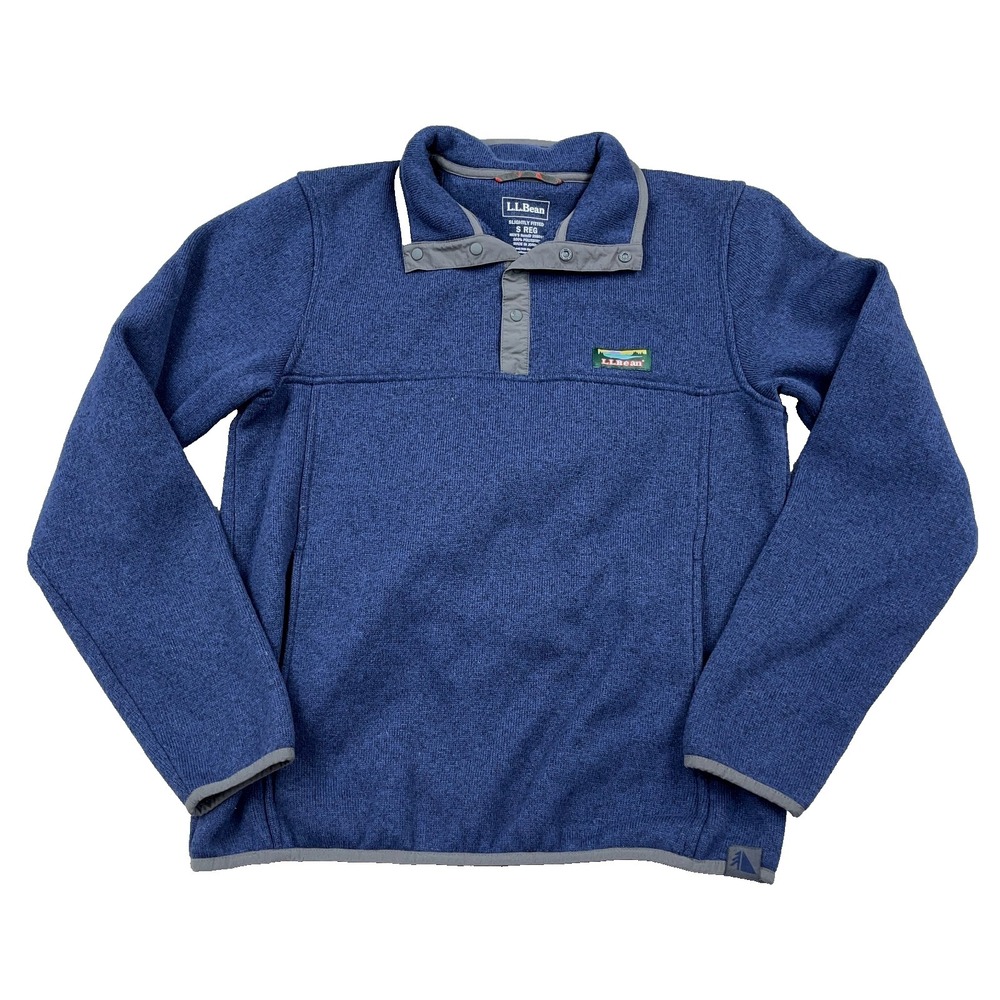 LL Bean Sweater Men Small Navy‎ Blue Pullover Slightly Fitted Snap T Outdoors